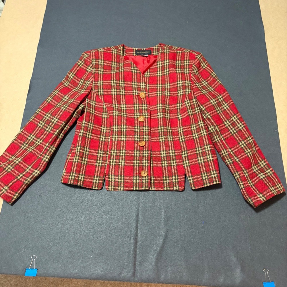 Vintage Plaid Blazer Women M Red Preppy Fall 90s Cottage Core Academic